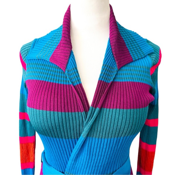 ETRO KNIT MULTICOLOR MAXI BELTED CARDI-COAT SWEATER SIZE 38 - Picture 6 of 16